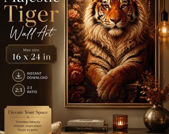 Majestic Tiger Wall Art – Vintage Maximalist Wildlife Printable