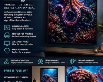 Majestic Octopus Underwater Wall Art