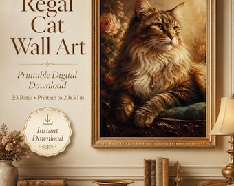 Regal Cat Wall Art — Vintage Elegance for Cat Lovers