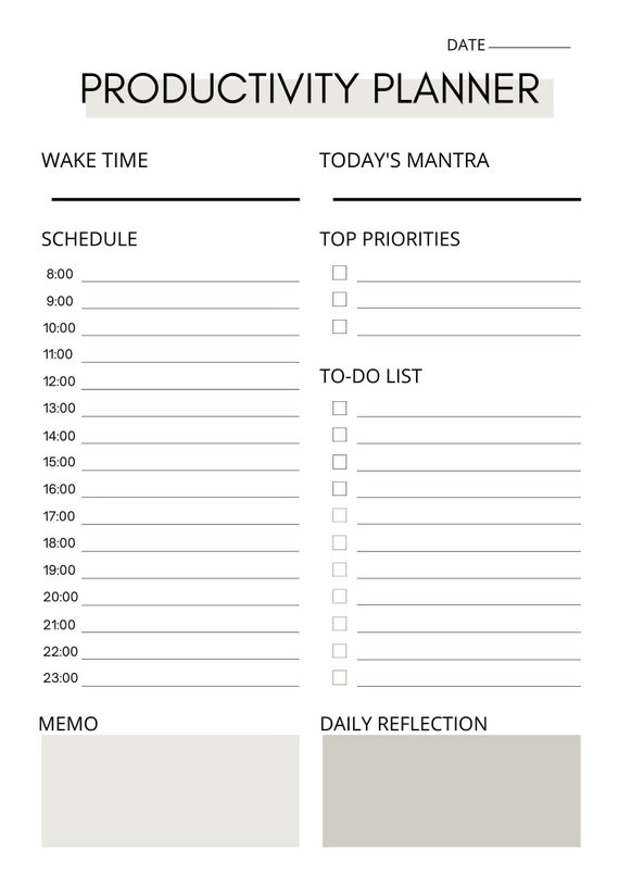 Productivity planner printable etsy