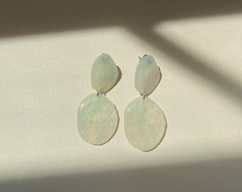 Translucent Glitter Organic Stone Dangles | Translucent | Polymer Clay Earrings
