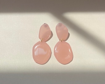 Pink Pomelo Organic Stone Dangles | Translucent | Polymer Clay Earrings