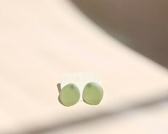 Teal Gray Clear Organic Stone Studs | Translucent | Polymer Clay Earrings