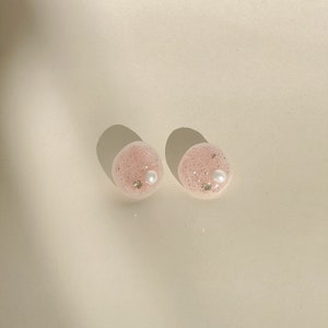 Pink White Glitter Sparkle Oyster Pearl Love Stud | Polymer Clay | Hypoallergenic Earrings