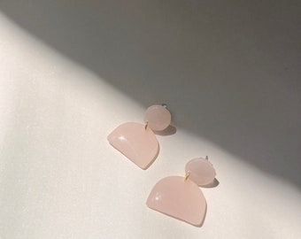 Pink Pomelo Grapefruit Stone Arch Dangles | Translucent | Polymer Clay Earrings