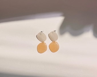 Apricot Neutral Organic Stone Drop Dangles | Translucent | Polymer Clay Earrings