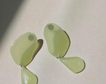 Cloudy Dangles in Lime Light Green | Translucent | Polymer Clay Earrings