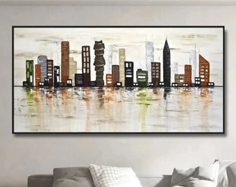 Urban Reflections, Chic Panoramic Skyline Abstract Cityscape Canvas Art