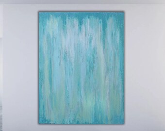 Serene Depths Large Aqua Blue Abstract, Minimalist Textured Painting for Modern Decor