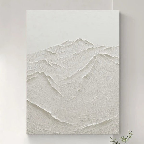 Sérénité alpine, chaînes de montagnes blanches texturées 3D, peinture à l'huile abstraite pour salon
