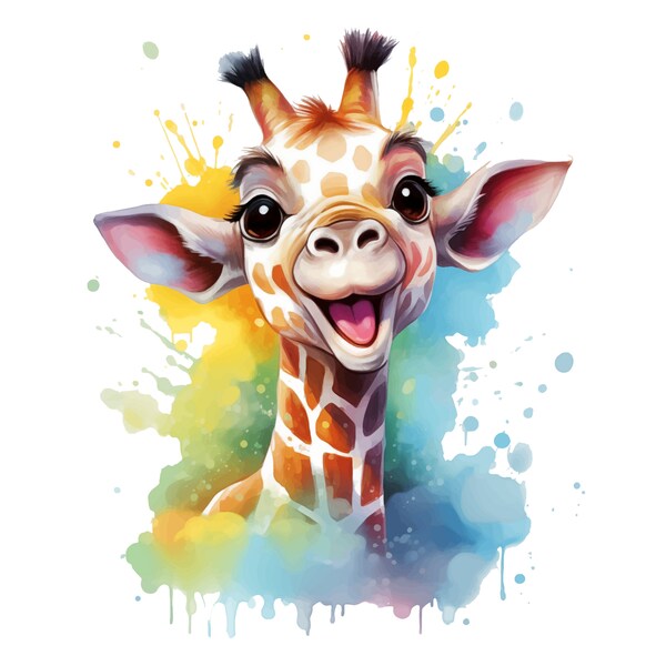 Giraffe Svg, Giraffe Png, Watercolor Colorful Giraffe Clipart, Giraffe Svg for Crafts and Digital Print