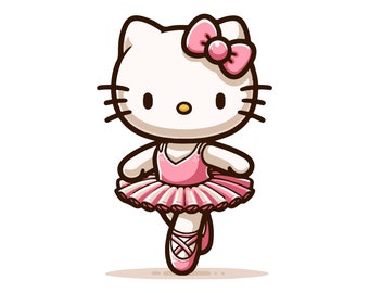 Kawaii Kitty Svg, Kawaii Kitty Png, Kawaii Kitty Ballerina Svg, Kawaii Kitty Ballerina Png, Kawaii Kitty Clipart, Ballet Cut File Cricut