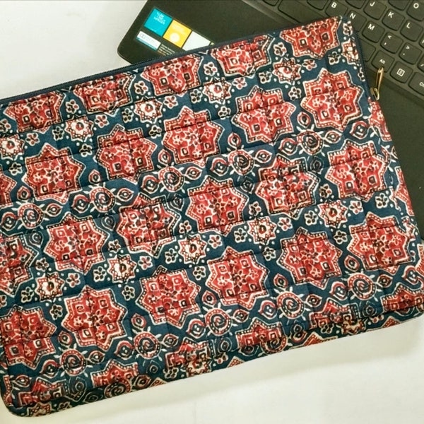 Eco -friendly , handmade quilted cotton laptop sleeve with optional personalisation