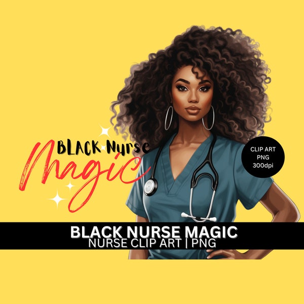 Black Nurse Magic Clipart 2 | Black Nurse PNG| Healthcare Clip Art| Nurse Graduation|Medical Clip Art| Black Nurse Magic| Nursing| Nurse PNG