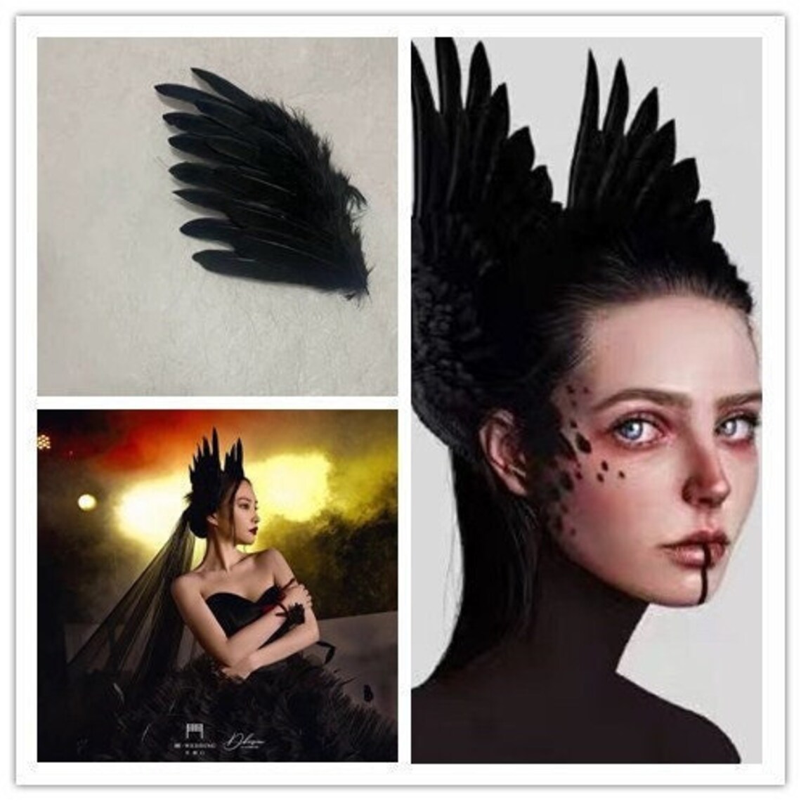 Black Real Feather Hair Piece Real Feather Headdress Etsy