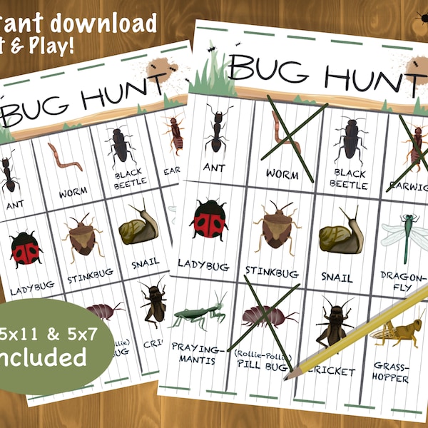 Kid’s Mud Bug Scavenger Hunt Printable Digital Download Backyard Nature Activity Print Kid Bugs Party Illustration Download