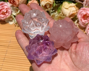 Handmade Crystal Lotus Flower: Clear Quartz, Amethyst, Rose Quartz