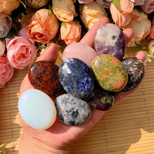 1PC Mixed Smooth Polished Gemstone Mini Palm Stones  Pocket Stones Tumbled Stones healing crystal gifts Halloween Gift