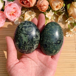 Kambaba Jasper Palm Stone: Green Stromatolite Crystal Decor, Halloween gift