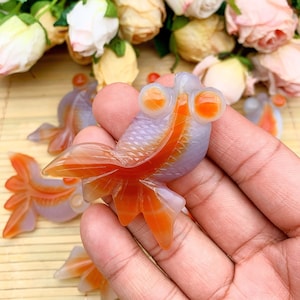 Handmade Red Agate Goldfish: Carved Crystal Healing Decor, Halloween gift