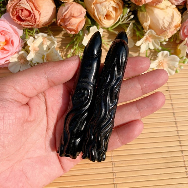 1PC handmade polished black obsidian finger crystal quartz figer crystal home decor Reiki healing chakra energy crystal mom crystal gifts