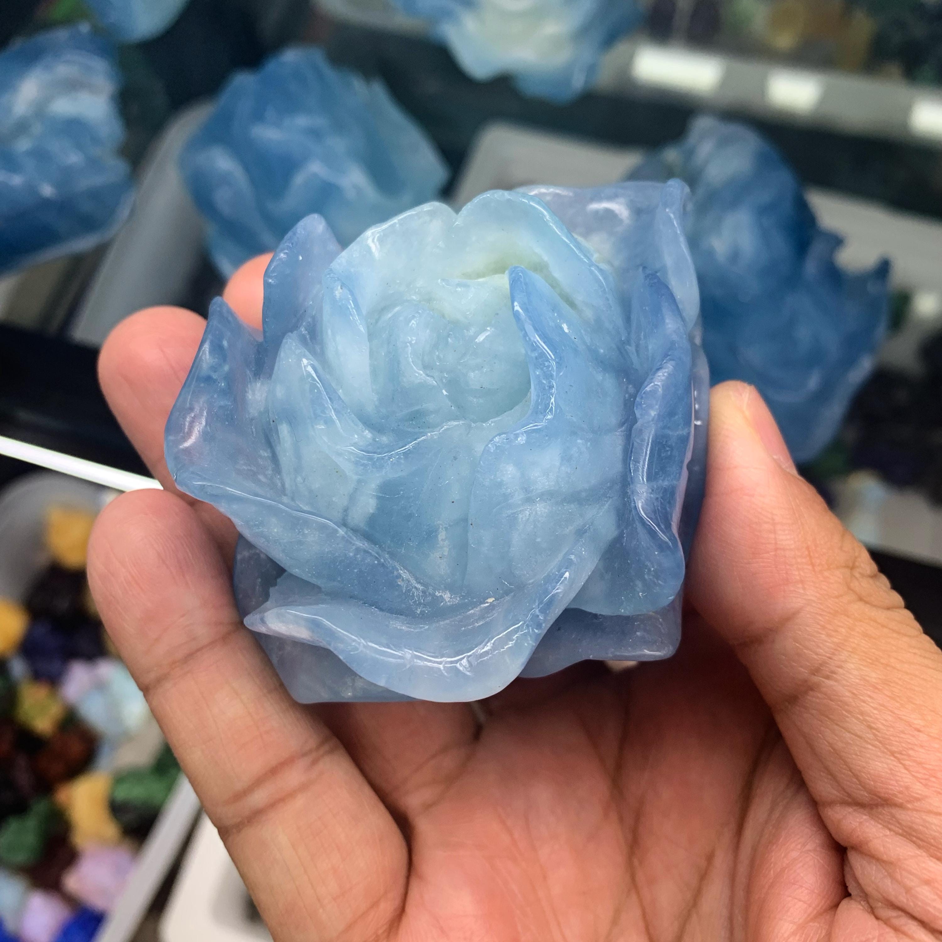 Natural Aquamarine Carved Flower - 240g Blue Gemstone, Healing Crystal, Special Housewarming Present Halloween Gift