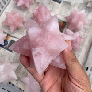 1PC 9,5 cm 12-Punkt Doppel Merkabah Rosenquarz Kristall schnitzen, Quarz Kristall Stern, Heilende Kristalle, Kristallenergie, Dekoration, Geschenke