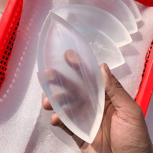 Polished Selenite Pointed Bowl: Natural Crystal Charging Dish (16x6.5x1.8cm), Halloween gift
