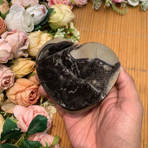 Natural Septarian Black Geode Heart | Healing Crystal | Home Decor | Gift for Crystal Lovers, s Halloween Gift
