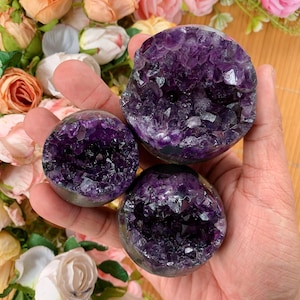 Purple Amethyst Druzy Geode Sphere: Crystal Cluster, Halloween gift