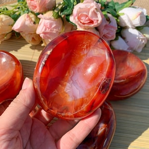 Red Carnelian Crystal Bowl: Polished Agate Healing Stone, Halloween gift