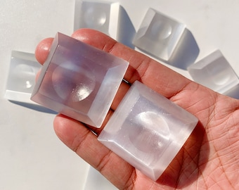 Hand-Carved Selenite Sphere Stand: Crystal Display, Home Decor, Halloween gift