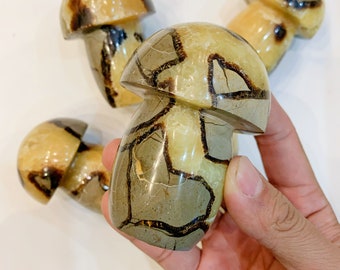 1PC Hand-Carved Large Septarian Dragon Quartz Mushroom - Elegant 400g+ Home Decor, Ideal Gift for Crystal Enthusiasts