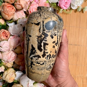 Dendritic Jasper Vase: Picture Jasper Crystal Home Decor, Halloween gift