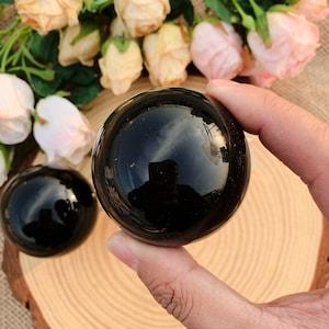 5.5cm Natural Obsidian Sphere: Black Crystal Healing Stone, Home Decor, Halloween gift