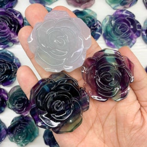 Fluorite Crystal Flower Carving: Rainbow Healing Stone Decor, Halloween gift
