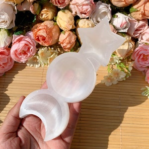 Selenit Ladeschale: Stern Mond Sonne Kristall Decor, Weihnachtsgeschenk