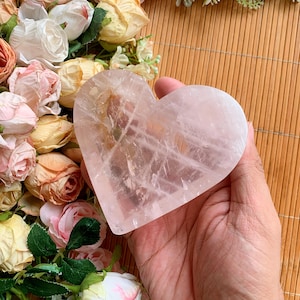 Rose Quartz Heart Bowl - 12x10cm 290g Hand-Carved Crystal Dish, Love Energy Altar Piece & Jewelry Tray (Gift Ready)