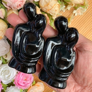 Black Obsidian Couple Embracing, Couple's Crystal, Valentine's Day Carving, Valentine Gifts for Crystal Lovers, Home Decor, Gifts