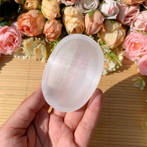 Selenite Charging Bowl: Oval Crystal Jewelry Dish, Crown Chakra Cleansing, Halloween gift