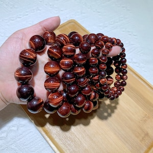 Handmade Red Tiger Eye Bracelet: Natural Crystal Healing Jewelry, Halloween gift