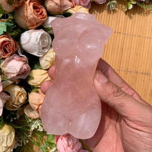 1PC Natural Rose Quartz Goddess Statue｜12cm Handcarved Love Energy Sculpture｜Heart Chakra Healing Altar Decor｜Sacred Feminine Gift for Her