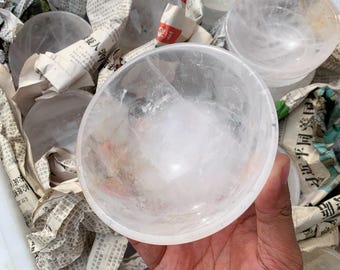 Clear Quartz Carved Bowl: Crystal Healing Energy Decor, Halloween gift