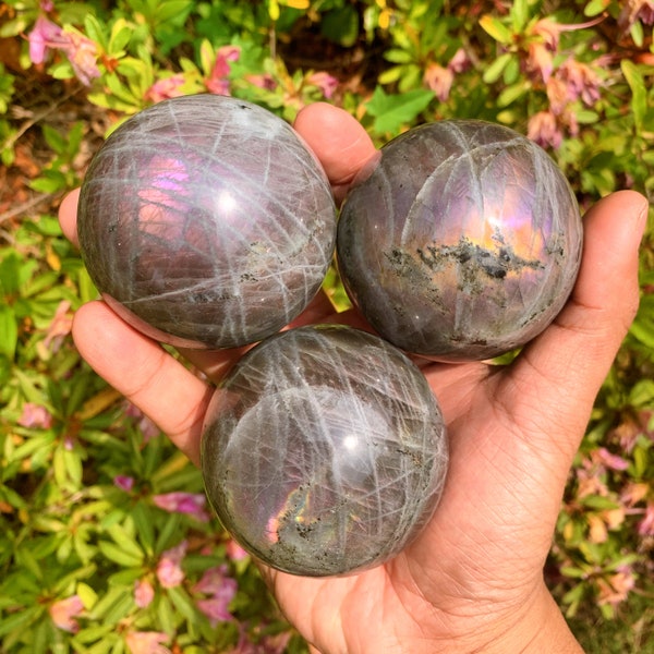 6.5CM Rare Purple Labradorite Spheres, Natural Quartz Crystal Sphere, Rare Rainbow Labradorite Sphere, Flash Labradorite Sphere, Home Decor