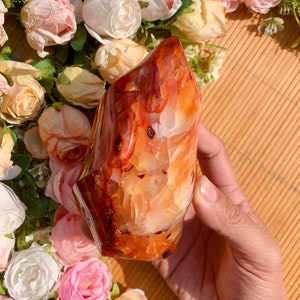 Red Carnelian Flame: Polished Crystal, Energy Healing Decor (13CM), Halloween gift
