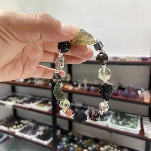 1PC Natural Meteorite Multi-Gemstone Bracelet - Sirius, Libyan Gold, Tibetan, Healing Crystal Gift for Men & Women, Halloween Gift