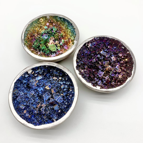 Blue, Purple & Rainbow Bismuth Crystal Bowl - 10.5cm Healing Energy Balance, Meditation Aid, Unique Spiritual Housewarming - Home Decor Gift