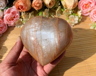 high quality natural handmade polished orange peach flashy moonstone heart free form energy healing chakra crystal friends festival gifts