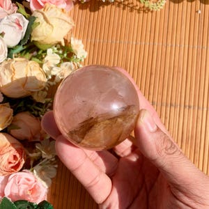 Starlight Golden Healer Quartz Sphere: Dendritic Gold Hematoid, 59mm, Halloween gift
