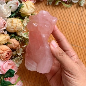Handcarved Rose Quartz Goddess Statue: Love Energy Altar Decor (12cm), Christmas gift